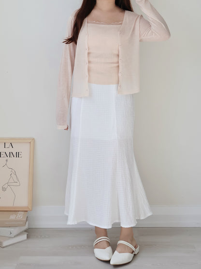 Romantic Sheer Trim Bra Top + Airy Tencel Cardigan(Peach)
