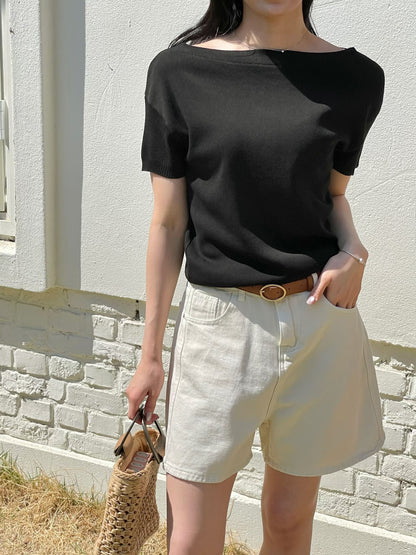 Slouchy Boatneck Knit Top(2 Colors)
