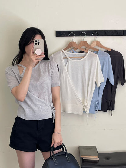 Sophisticated Cross-Front Open Knit Top(4 Colors)