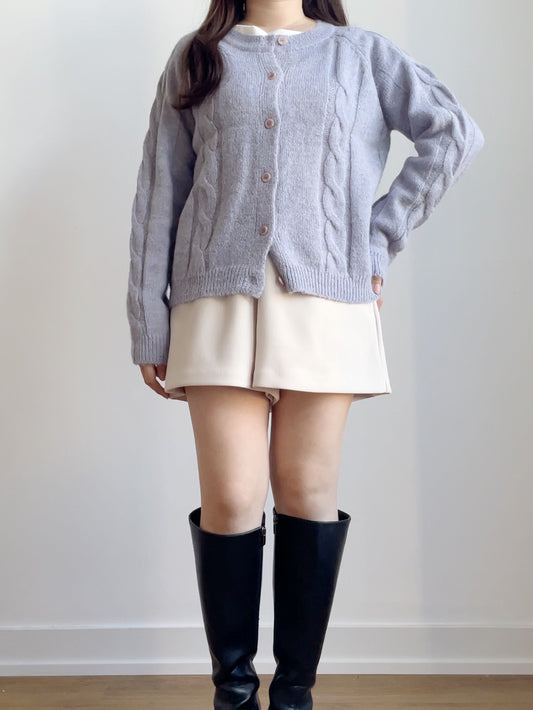 [10% WOOL] Danish Bread Twist Cardigan(Lavender)