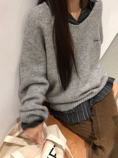 [10% Wool] Furry loose fit V-neck knit(5 colors)