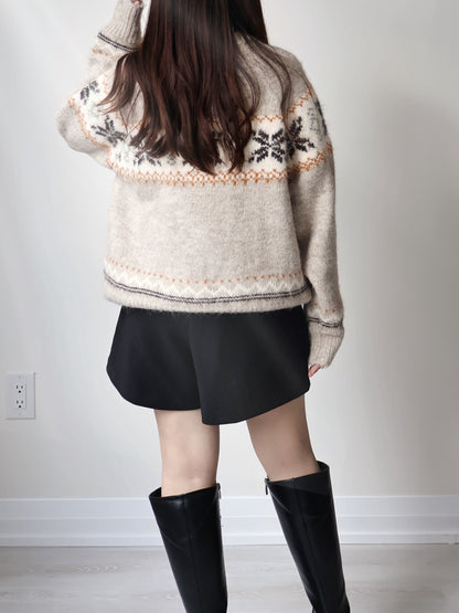 [10% WOOL] Snowflake Oversized Sweater(Oatmeal)