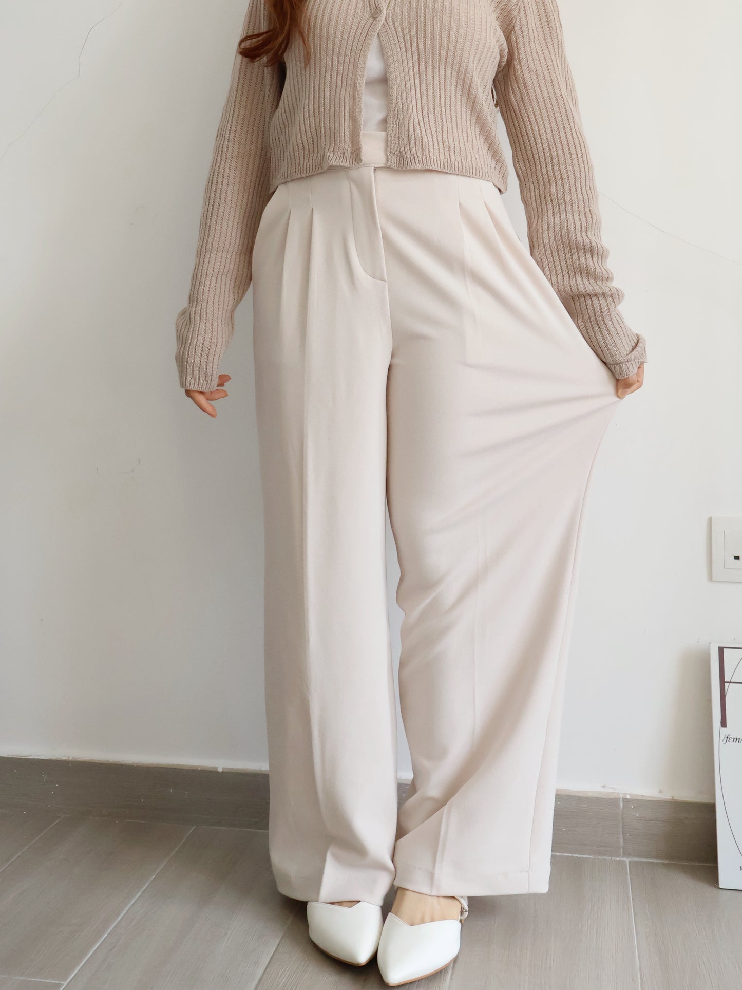 [Best Seller🏅] Wrinkle-free Fabric Pleated Straight Leg Trousers(Beige)