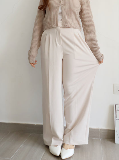 [Best Seller🏅] Wrinkle-free Fabric Pleated Straight Leg Trousers(Beige)