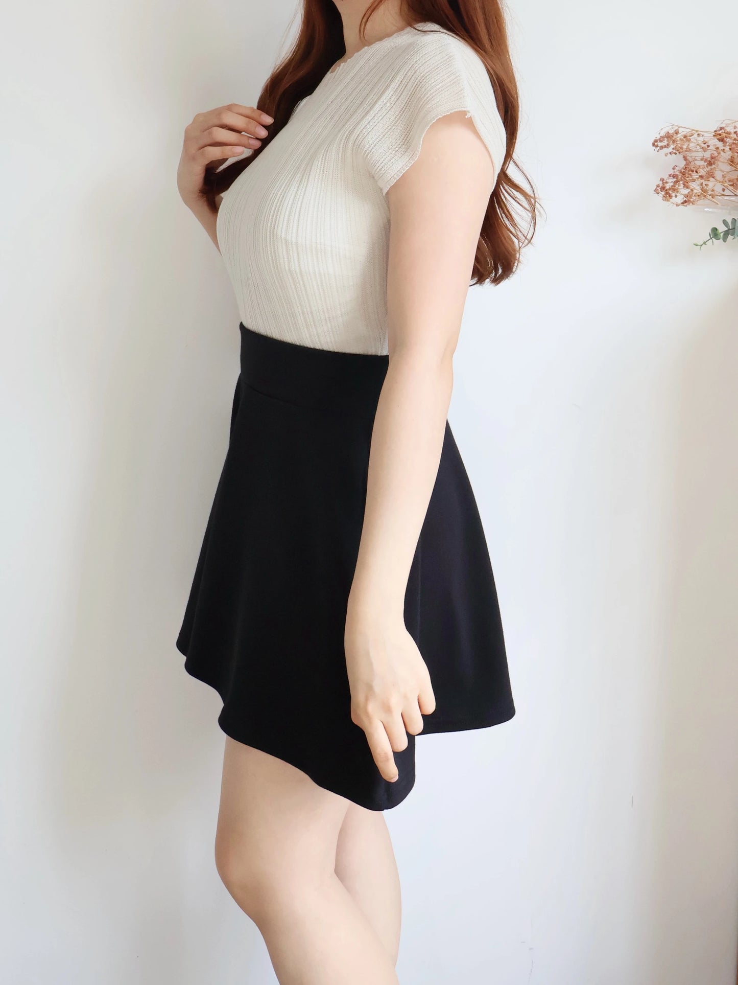 [Hidden Waistband] 365 Comfy A-Line Wide-Leg Cotton Shorts with Pockets(Black)