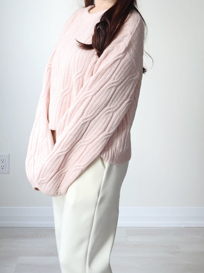Cloud-Soft Twist Bread Sweater(Sakura pink)