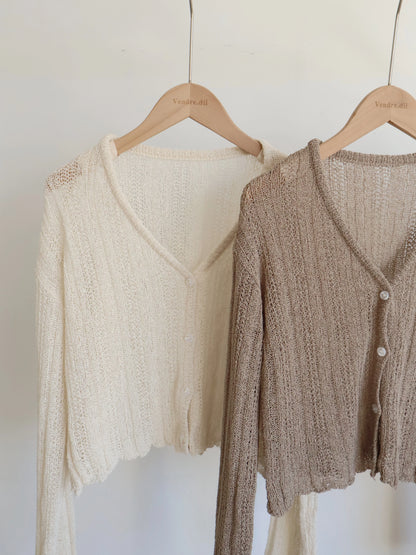 Cinnamon Stripe Draped Knit Cardigan(Beige)