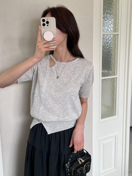 Elegant Eyelet Buttoned Linen Knit Top(4 Colors)