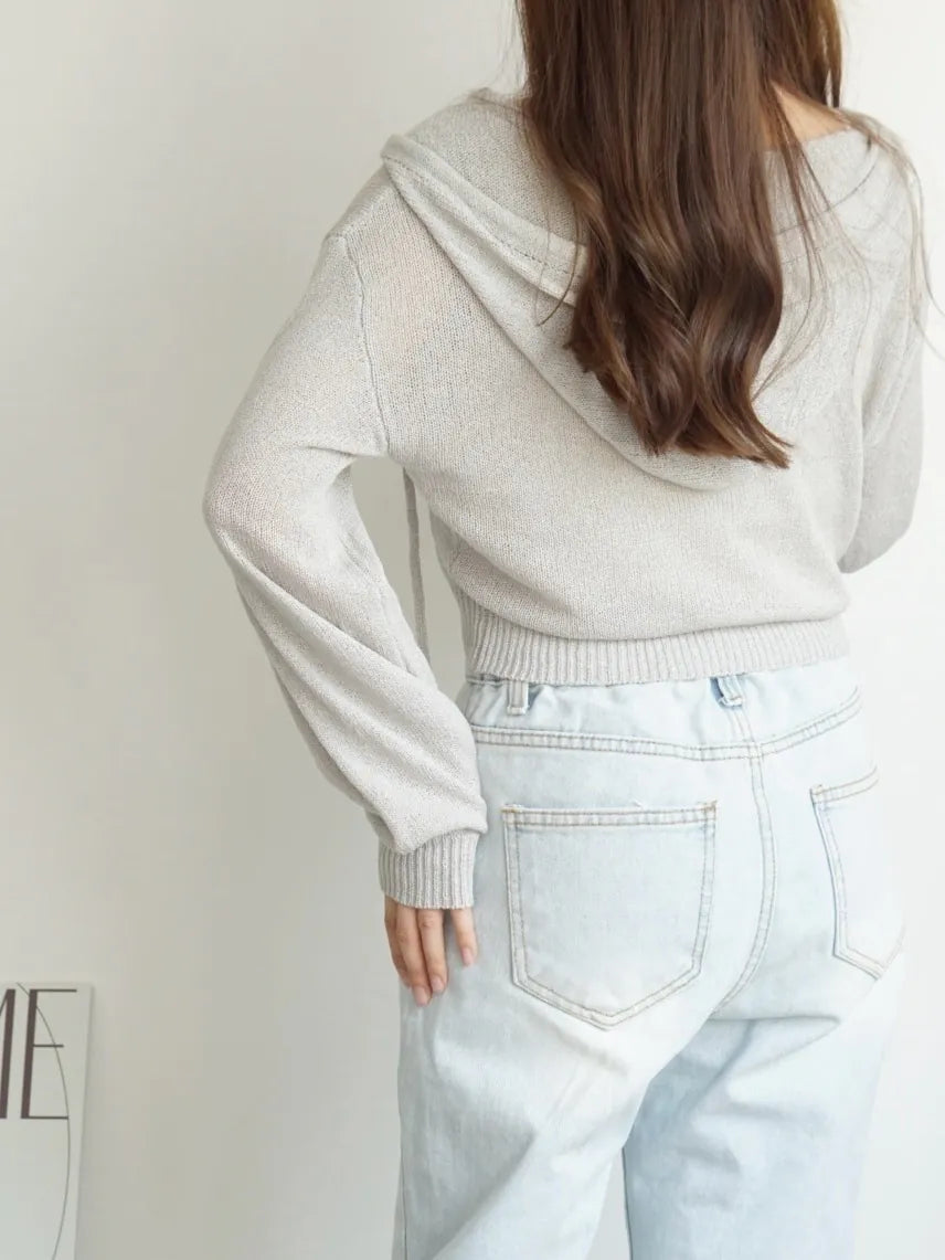 [3-WAYS] Sporty Hooded Zip Knit Cardigan(Grey)