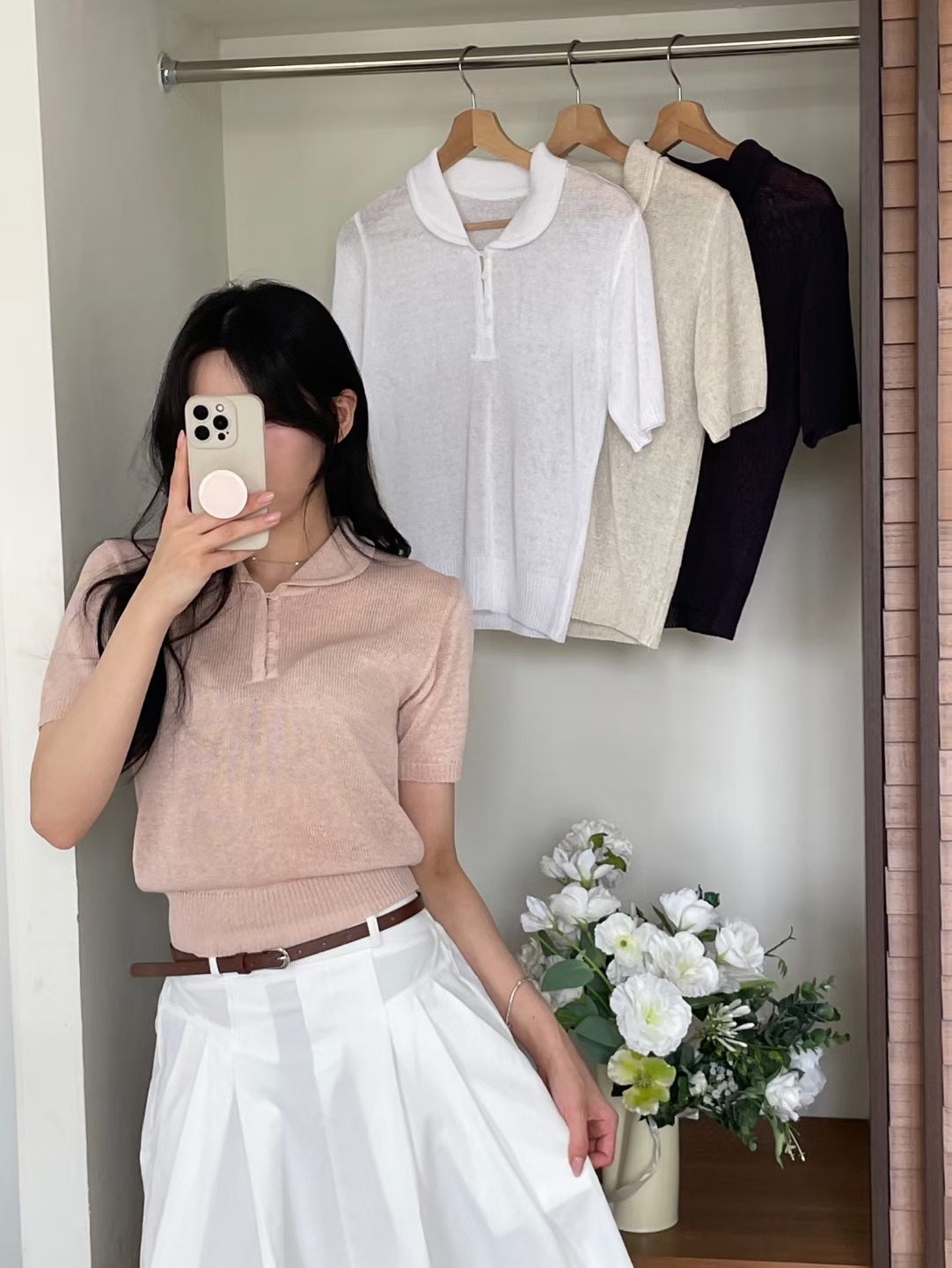Sophisticated Collared Buttoned Lightweight Linen Knit Top(4 Colors)