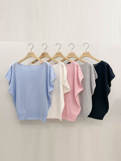 Slouchy Boat-Neck Lightweight Knit Top(5 colors)