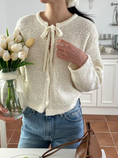 Chic Bow Bouclé Cardigan(4 colors)