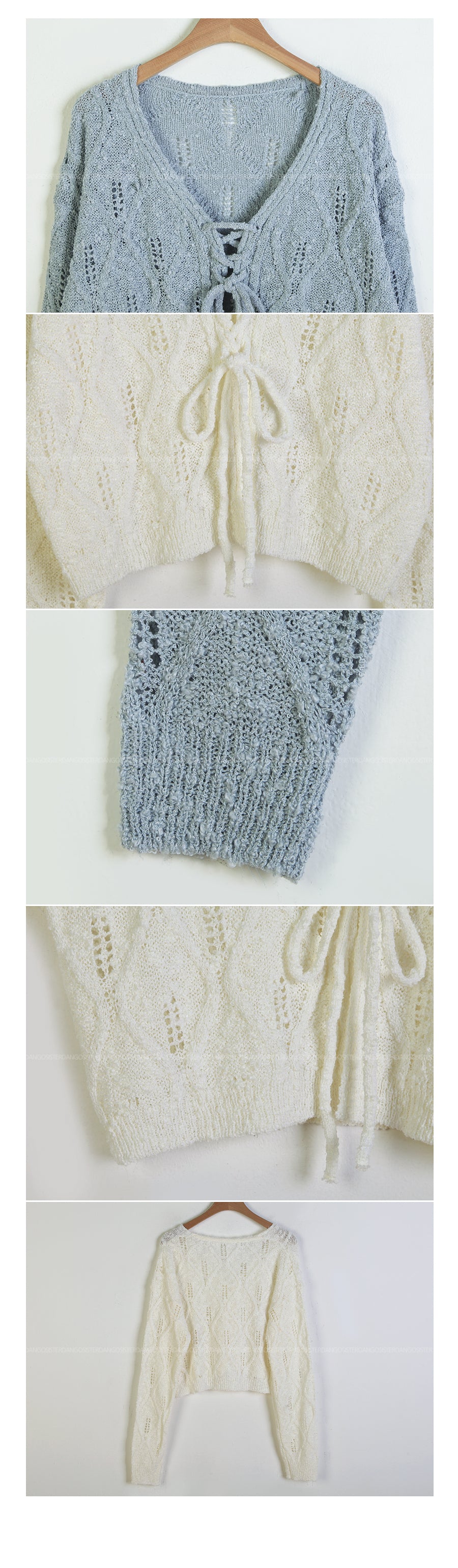 V-Neck Pointelle Tie-Front Knit Cardigan(5 colors)