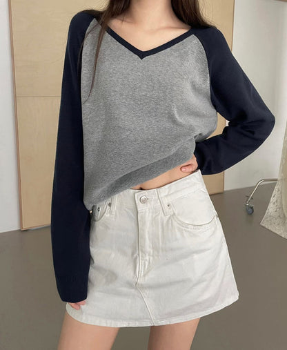 V-Neck Colourblock Dolman Knit Top(4 colors)