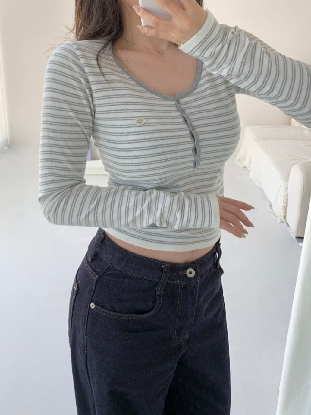 Parisian Striped Henley Knit Top(4 colors)