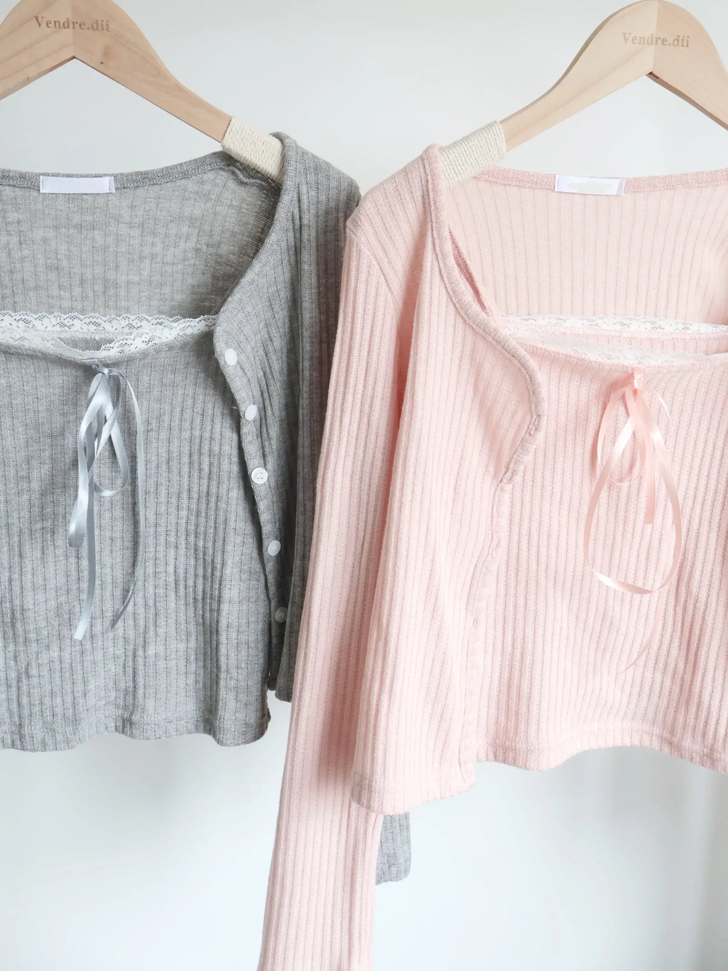 [2-Piece Set] Romantic Balletcore Lace Cami & Cardigan Set(Grey)