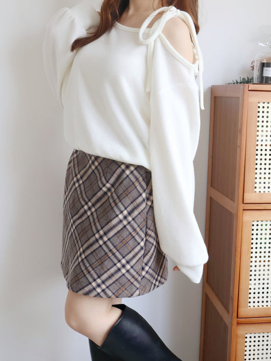Asymmetric One-Shoulder Fleece Top(Ivory)