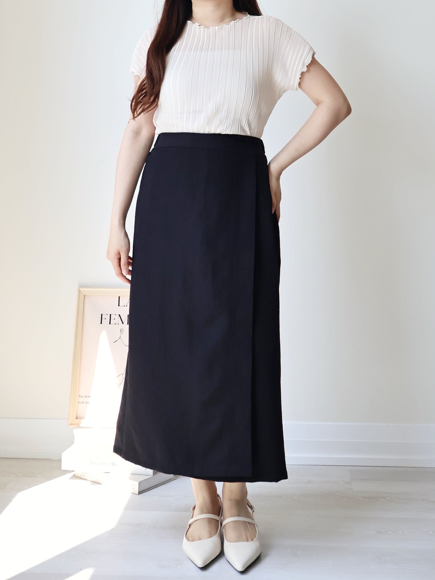 [Wrinkle-Free] Elegant Cool-Touch Vertical Pleat Top(Cream)