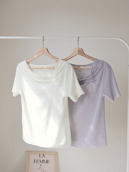 2-Way Elegant Tiered Pleat Ice Silk Knit Top(Ivory)
