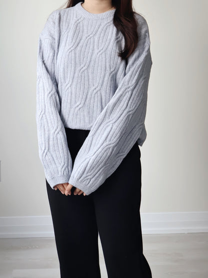 Cloud-Soft Twist Bread Sweater(Sky  blue)