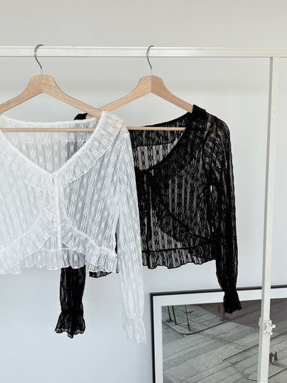 Daisy Ruffled Sheer Bolero Cardigan(2 Colors)