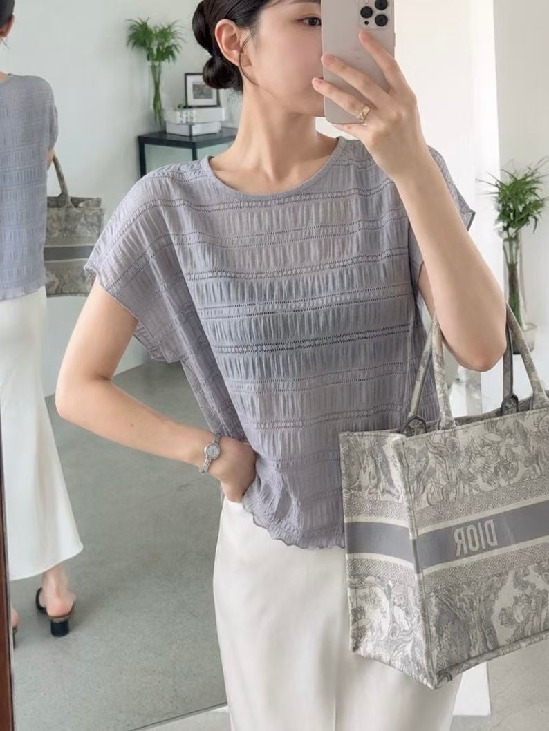 [Wrinkle-Free] Airy Pleated Texture Sheer Blouse(3 colors)