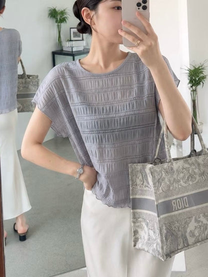[Wrinkle-Free] Airy Pleated Texture Sheer Blouse(3 colors)