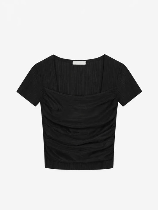 Ethereal Square-Neck Sheer Cooling Top(Black)