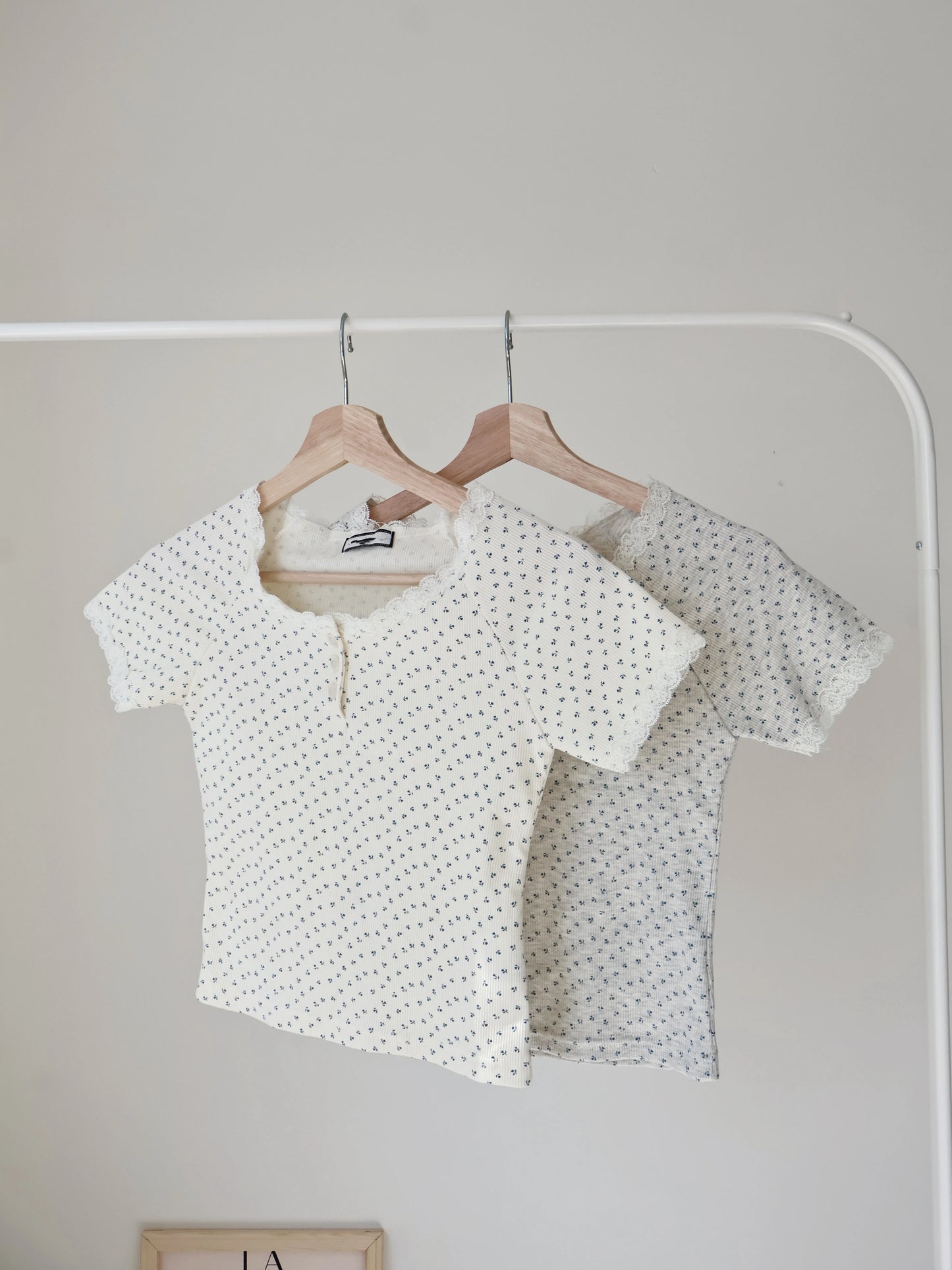 Ditsy Floral Lace-Trim Pastel Top(Cream)