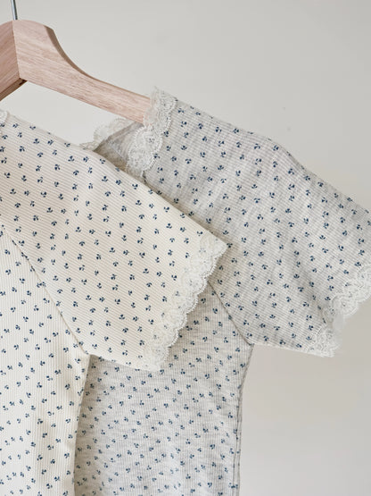 Ditsy Floral Lace-Trim Pastel Top(Cream)