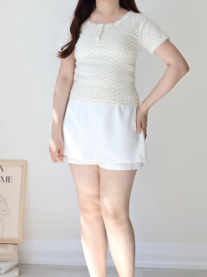 Ditsy Floral Lace-Trim Pastel Top(Cream)