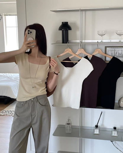 Minimalist Reversible Knit Top(4 Colors)