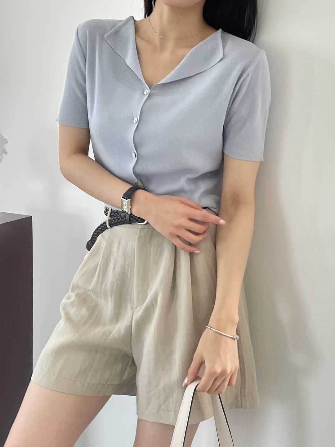 Polo Collar Button-Up Linen Knit Cardigan(5 Colors)