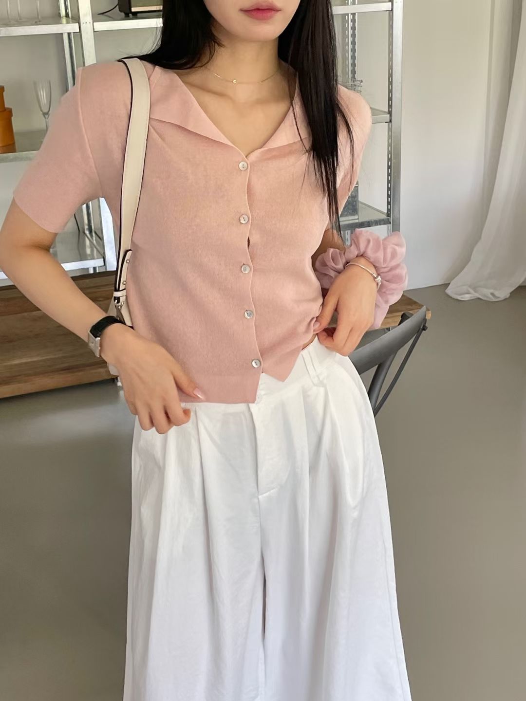 Polo Collar Button-Up Linen Knit Cardigan(5 Colors)