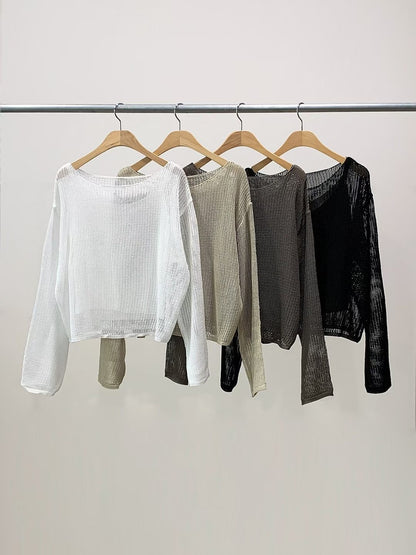 Boat Neck Hollow Knit Top + Knit Cami Set(4 Colors)