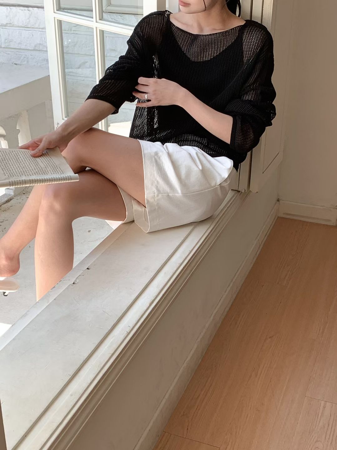 Boat Neck Hollow Knit Top + Knit Cami Set(4 Colors)