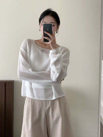 Boat Neck Hollow Knit Top + Knit Cami Set(4 Colors)