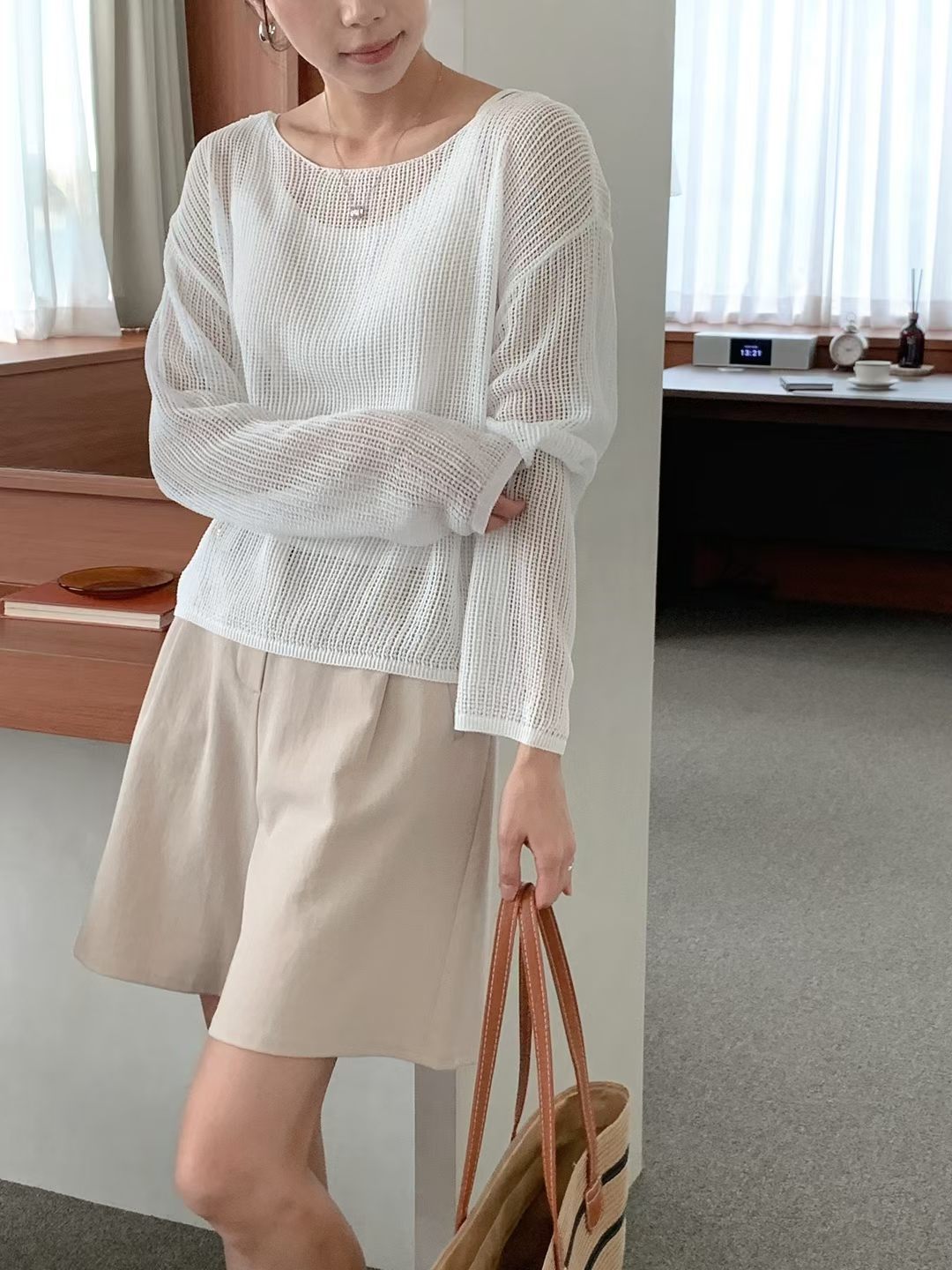 Boat Neck Hollow Knit Top + Knit Cami Set(4 Colors)