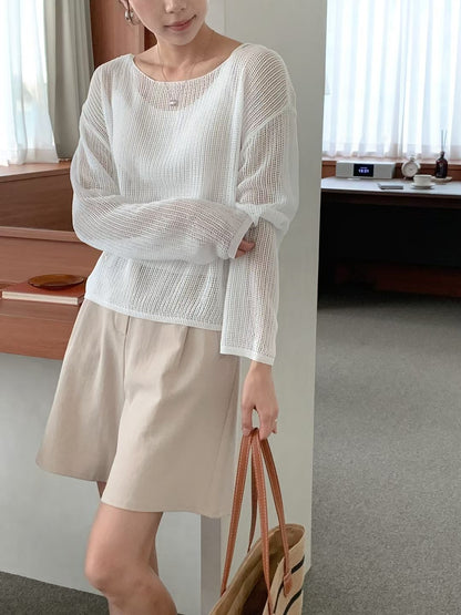 Boat Neck Hollow Knit Top + Knit Cami Set(4 Colors)