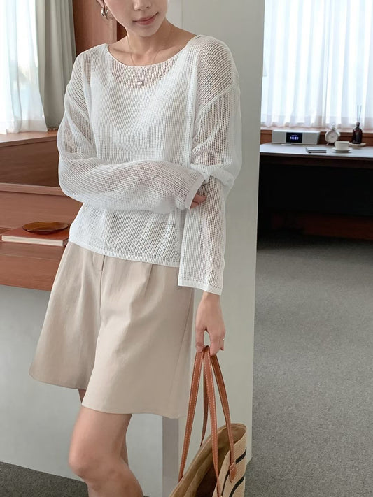 Boat Neck Hollow Knit Top + Knit Cami Set(4 Colors)