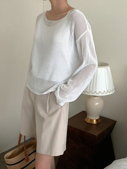 Boat Neck Hollow Knit Top + Knit Cami Set(4 Colors)