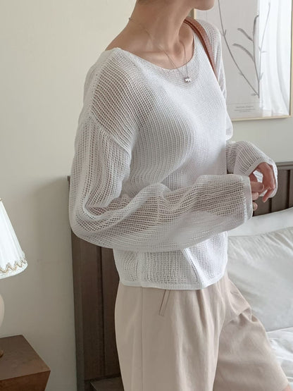Boat Neck Hollow Knit Top + Knit Cami Set(4 Colors)