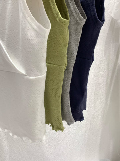 French Overlap V-Neck Eyelet Cotton Tank Top(4 Colors)