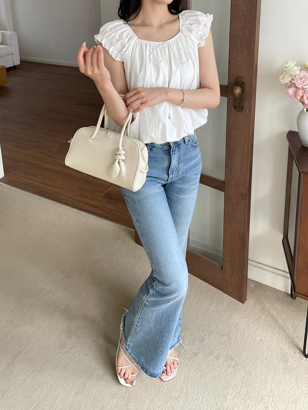 French 2-Way Square Neck Bow Blouse(2 colors)