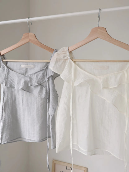 [2-way] Airy Ruffle Halter Tencel Blouse(Light grey)