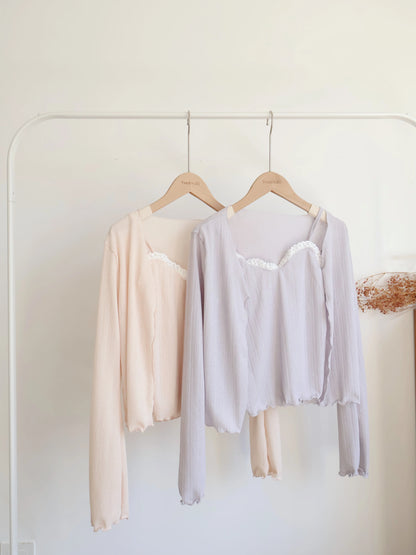 Pastel Lace-trim Cami & Cardigan 2-Piece Set(Lavender)