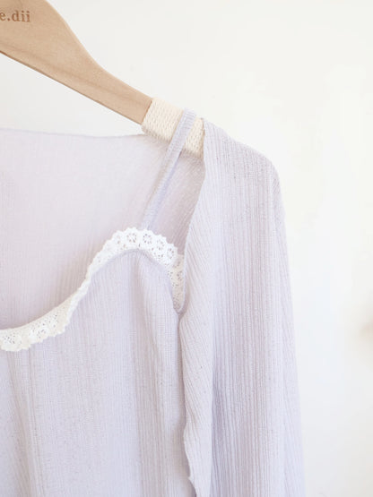 Pastel Lace-trim Cami & Cardigan 2-Piece Set(Lavender)