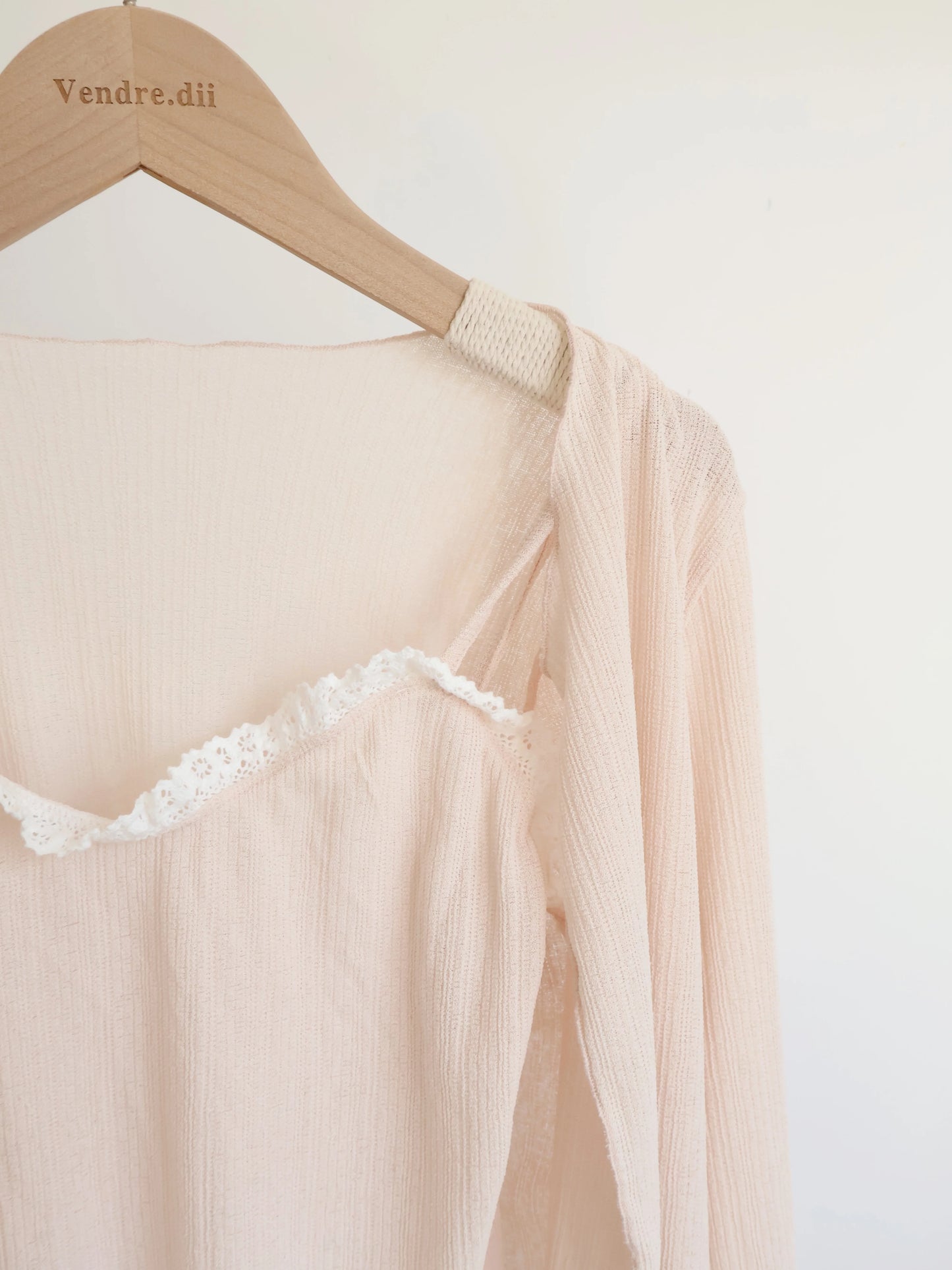 Pastel Lace-trim Cami & Cardigan 2-Piece Set(Peach)