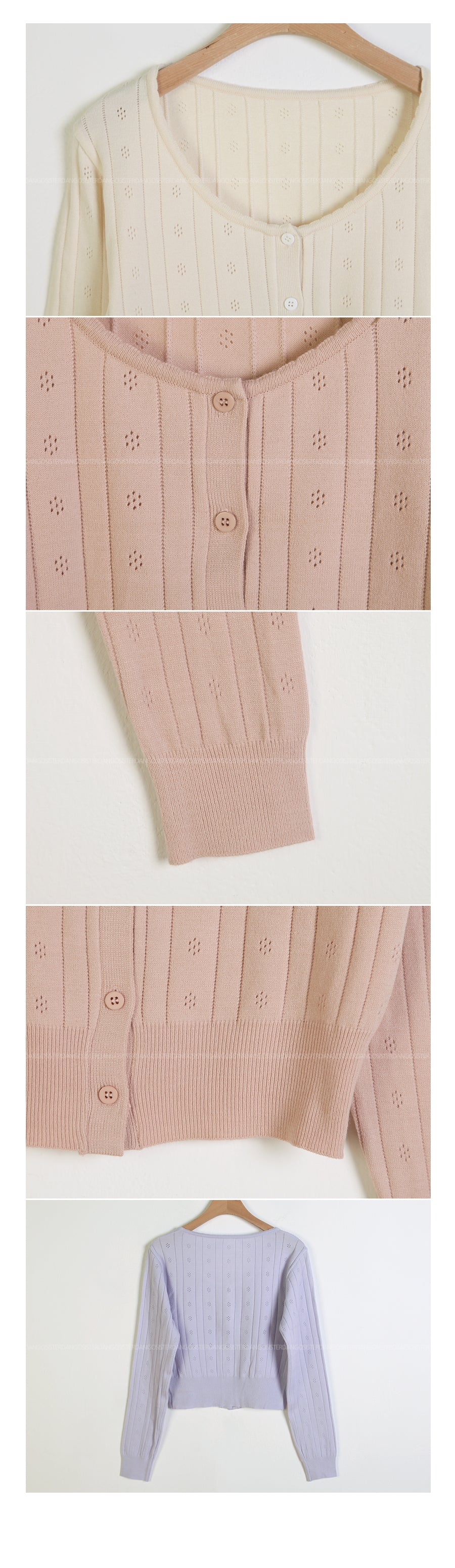 Soft Lace-Trim Eyelet Knit Cardigan(Indipink)