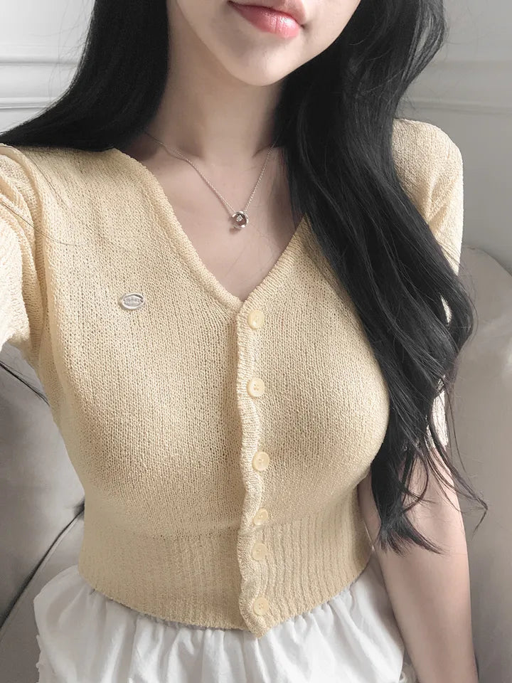 V-Neck Pendant Cooling Knit Cardigan(5 colors)